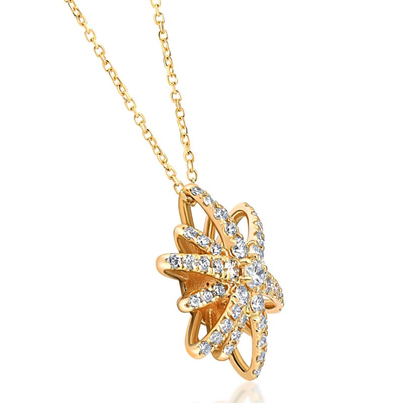 Pompeii3 1Ct TW Round Cut Starburst Diamond Pendant 14k Yellow Gold Lab Created Necklace, 2 of 4