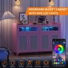 Sideboard Buffet Cabinet, Accent Storage Cabinet with LED Light & Power Outlets, Freestanding Sideboard Storage Cabinet with 4 Rattan Doors - 2 of 4