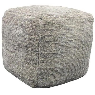 Moti Lia Sky Ottoman Pouf Light Blue Upholstered in Gray Fabric 18"D x 18"W x 18"H