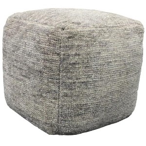 Moti Lia Sky Ottoman Pouf Light Blue Upholstered in Gray Fabric 18"D x 18"W x 18"H - 1 of 4
