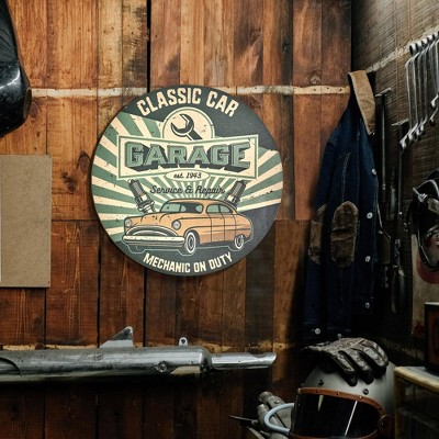 Vintage Classic Car Garage Round MDF Wall Plaque