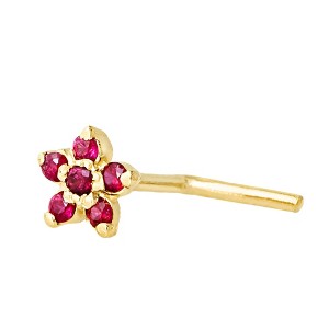 Jewelry Avalanche 22G Solid 14K Gold Ruby Flower L-shape Nose Stud - 1 of 4