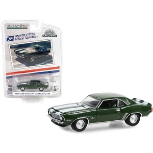 1969 Chevrolet Camaro Z/28 Green Metallic w/White Stripes USPS "Hobby Exclusive" Series 1/64 Diecast Model Car by Greenlight - 1 of 3