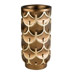 YONWAY  Flower Glass Ceramic Vase Decorative Centerpiece for Home or Wedding, Geometric Cylinder Shape, 14.25" , Gold - 1 of 4