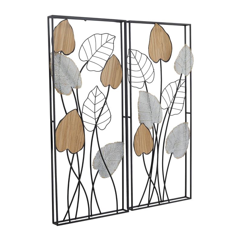 Set of 2 Metal Leaf Wall Decors with Black Frame Black - Olivia &#38; May, 2 of 7