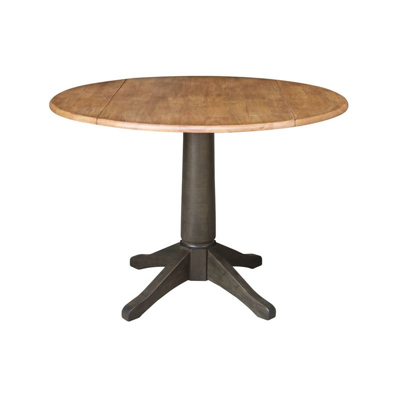 42&#34; Round Dual Drop Leaf Dining Table with 2 Slat Back Chairs Hickory/Washed Coal - International Concepts, 3 of 9