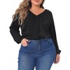 Agnes Orinda Women's Plus Size Work Dressy Casual Pleated V Neck Long Sleeve Blouses - 2 of 4