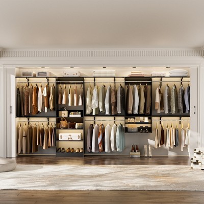 Aheaplus Set of 2 Closet Storage Organizers with Extendable Hanging Rods and Adjustable Shelves