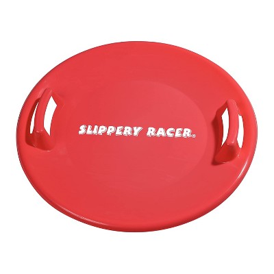 Slippery Racer Heavy-Duty Cold Resistant Downhill Pro Adults and Kids Plastic Outdoor Winter Saucer Disc Snow Sled with Handles, Red