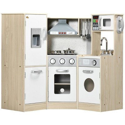 INFURNIC Play Food and Toy Kitchens Kids Wooden Kitchen Playset Pretend Cooking Toy with Accessories and Storage, White, 41.3"*19"*31.5"