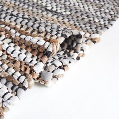 Gray and Natural Handmade Cowhide Flat Woven Area Rug, 5' x 8'