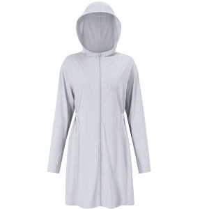 Women's UPF 50+ Sun Protection Beach Cover Up Long Zip Up Hoodie Lightweiht Long Sleeve Sun Shirt for Women with Thumb Hole - 1 of 4