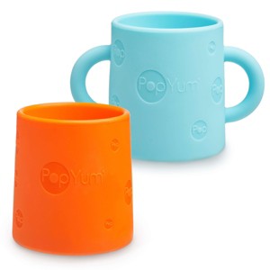 PopYum Silicone Training Cup 2-Pack for Baby and Toddler, handles, BPA Free, self feeding training, tumbler (sky blue and PopYum orange) - 1 of 4