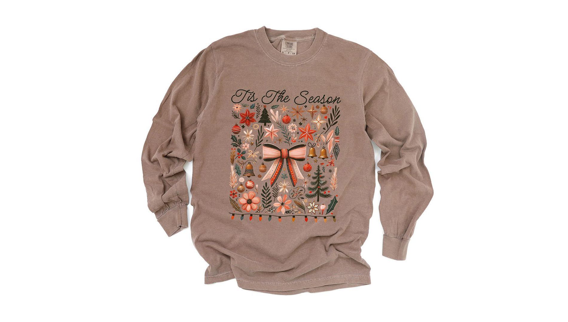 Simply Sage Market Women's Tis The Season Coquette Long Sleeve Garment Dyed Tee - S - Espresso