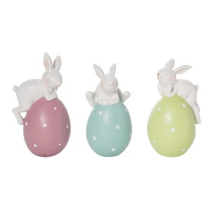 Transpac Resin Polka Dot Bunny Figurine Set of 3 Easter Home Decorations - 1 of 1