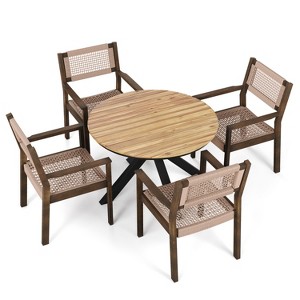 Christopher Knight Home Ned 5 Pieces Outdoor Acacia Wood and Metal Dining Set with Rope Weave Design - 1 of 4
