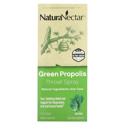 NaturaNectar Green Propolis Throat Spray, Age 2yrs+, Cool Mint, 1 fl oz (30 ml) (1.66 mg per Spray)