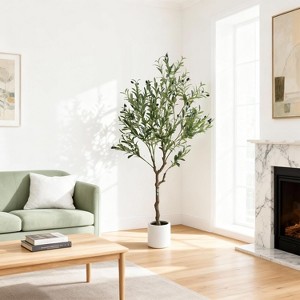 Coucheta 5/6/7ft Artificial Olive Tree with Planter, Realistic Faux Potted Plant with Fruits for Home Office Indoor Decor, Green - 1 of 4