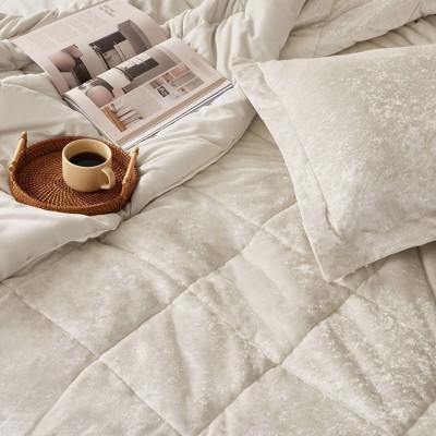 Champagne Velvet Diamond Quilted Queen Duvet Cover Set