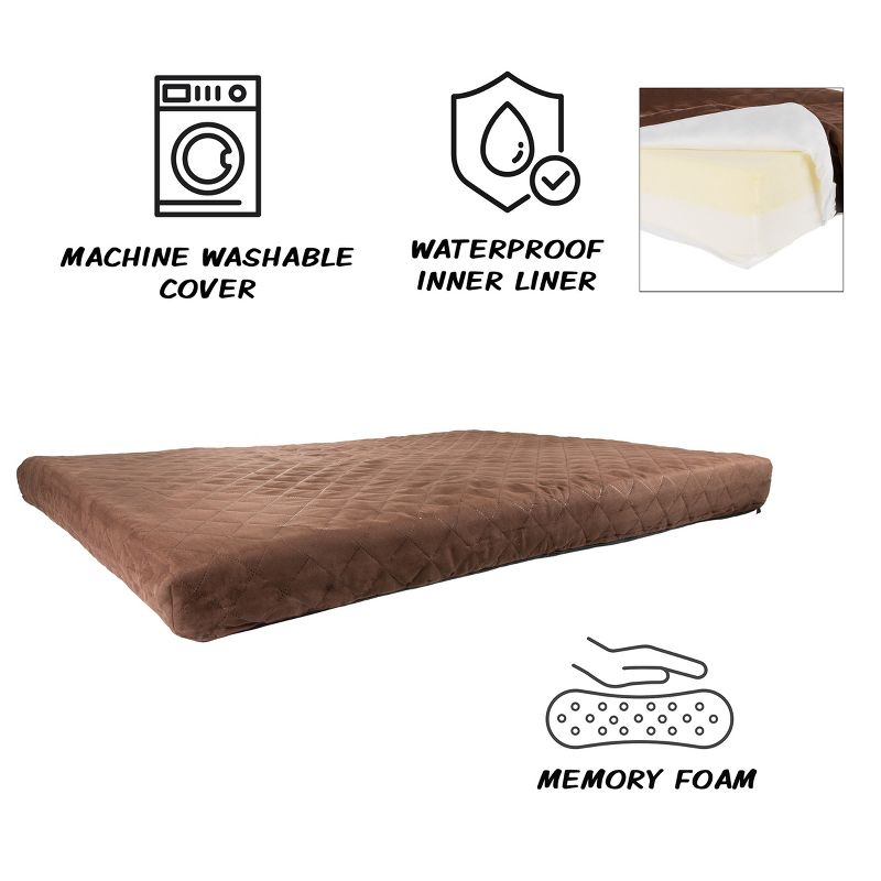 Waterproof Dog Bed - 2-Layer Memory Foam Pet Pad with Removable Machine Wash Cover - 44x35 Crate Mat for Dogs and Puppies by PETMAKER (Brown), 3 of 9