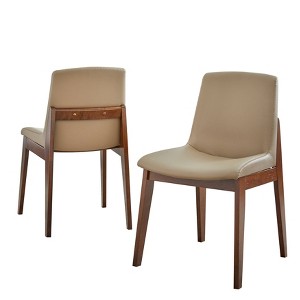 Set of 2 Raven Dining Chair Tan - Buylateral: Mid Century Modern, Rubberwood Base, Faux Leather - 1 of 4