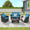 Outdoor Sofa Set, 4 Pcs Rattan Wicker Sofa, Sofa Set with Armrest Chairs and Tempered Glass Coffee Table, Sofas with Cushions-Coolbibila - 2 of 4