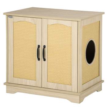 Hzuaneri Cat Litter Box Enclosure, Litter Box Furniture, Wooden Pet House,  White and Gold 01503GCLB 