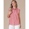 INSPIRE CHIC Women's Turndown Collar Cap Sleeve Summer Check Plaid Vintage Button Up Blouses - 4 of 4