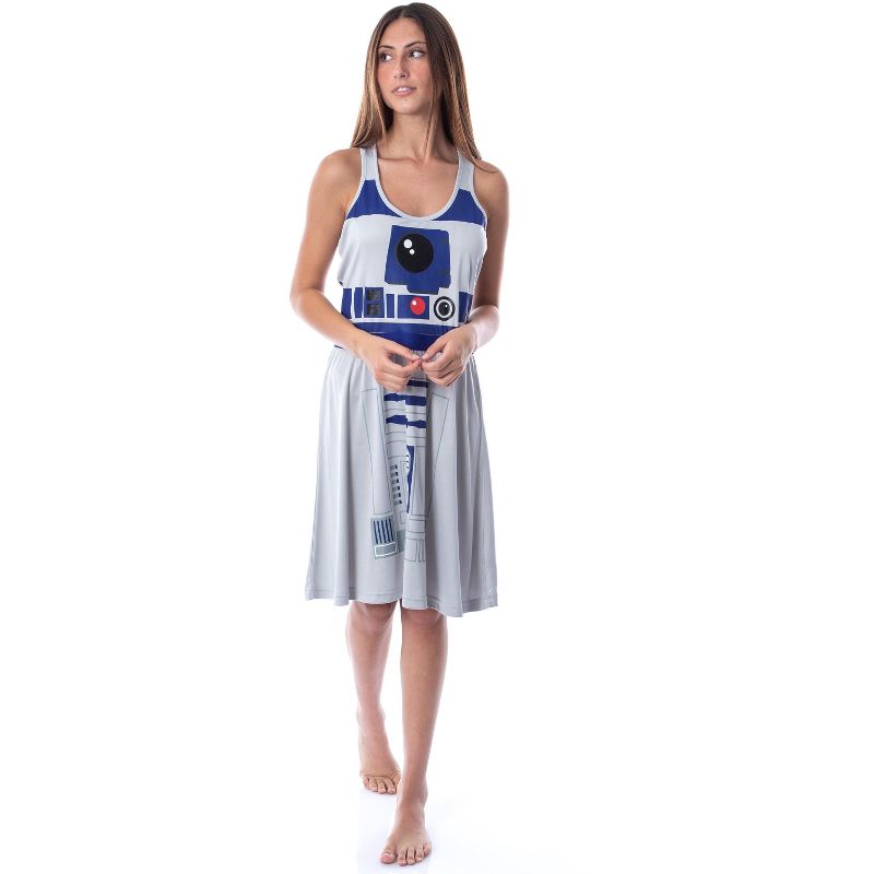 Star Wars Womens' R2-D2 Droid Racerback Pajama Nightgown Costume Dress Grey, 2 of 5