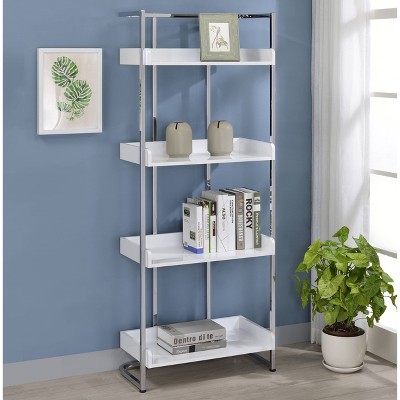 Ember White High Gloss and Chrome 4-Shelf Bookcase