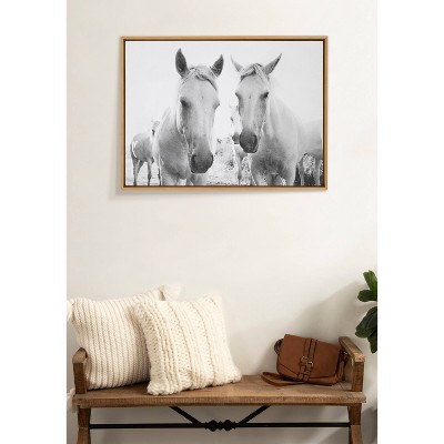 Natural Framed Black and White Horse Canvas Print 31" x 42"