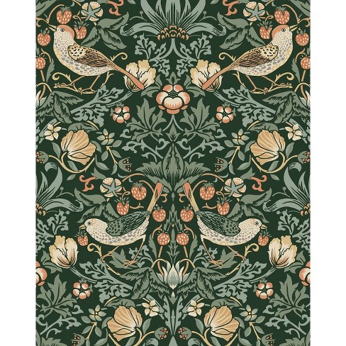 NextWall Aves Garden Peel and Stick Wallpaper Green: Vintage Bird & Floral Design, Repositionable, Washable, 30.75 Sq Ft Coverage - image 1 of 4