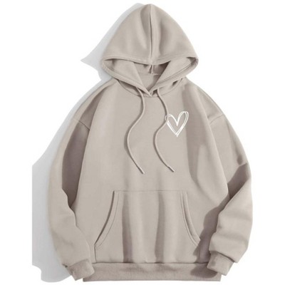 TIME HOLLOW Heart Print Drawstring Thermal Hoodie