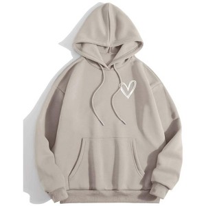 TIME HOLLOW Heart Print Drawstring Thermal Hoodie - 1 of 3
