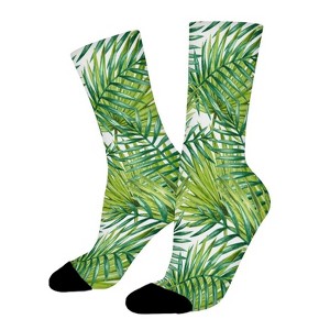 Watercolor Tropical Palm Leaves Women Printed Crew Socks Funny Funky Socks Soft Polyester Novelty Gifts for Artists Men - 1 of 4