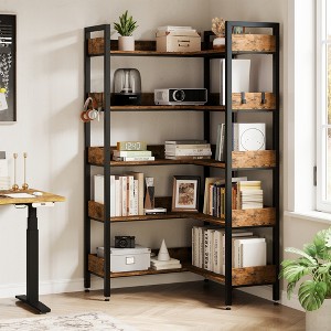 5-Tier Corner Bookshelf, Convertible Bookcase, Industrial Metal Frame Storage Book Shelf with Open Shelves for Living Room Bedroom Home Office - 1 of 4