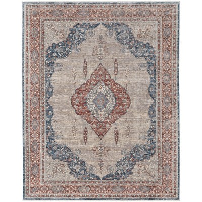Marquette Transitional Medallion Gray/Red/Blue Area Rug