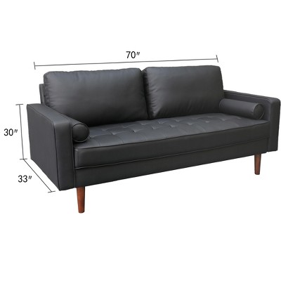 70" Gray Faux Leather Tufted Sofa with Track Arms