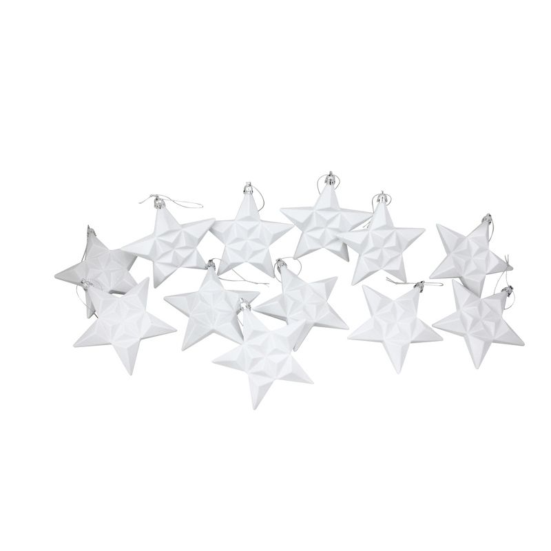 Northlight 12ct White Matte Finish Glittered Star Shatterproof Christmas Ornaments 5", 1 of 4