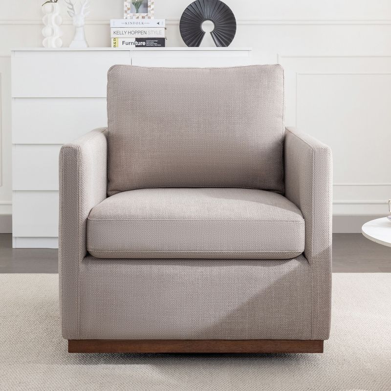 Mid-Century Style Linen Upholstered Swivel Chair, Armchair for Living Room, Bedroom, Office - ModernLuxe, 3 of 13