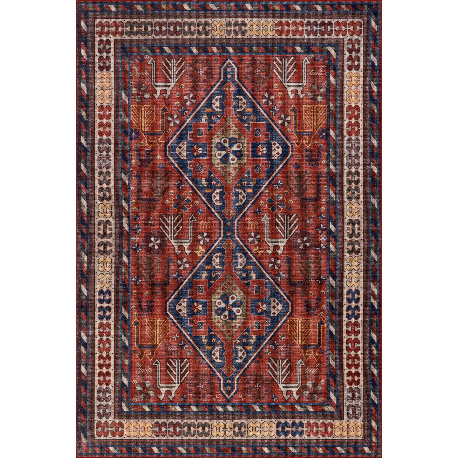 Nuloom Damaris Spill Proof Treated Medallion Pet Friendly Premium Machine Washable Area Rug, 4' x 6', Brick