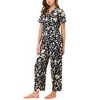cheibear Women's Silky Short Sleeves Sleepshirt with Pants Sleepwear Pajama Set 2 Pcs - 2 of 4