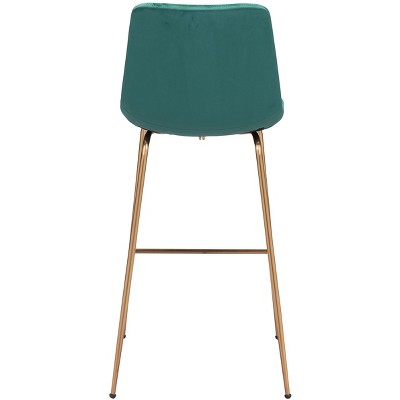 Modern Tony Green Velvet & Gold Steel Bar Stool