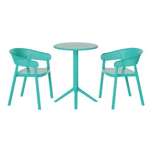 WestinTrends Playa 3-Piece Outdoor Resin Patio Bistro Table Set with Stackable Patio Dining Side Chairs, Turquoise - 1 of 4