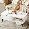 41.34''D Coffee Table, 2-Tiers Farmhouse Coffee Tables With Storage and Sliding Wave Pattern Door, Modren Wooden Tea Table - 2 of 4