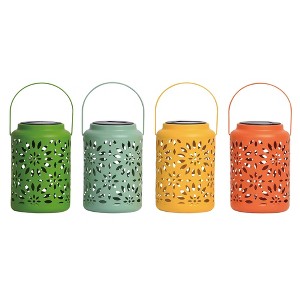 VIP Metal 7.25 in. Multicolor Solar Lanterns with Cut-Out Patterns Set of 4 - 1 of 3