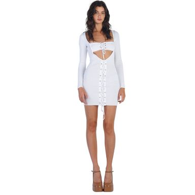 chinese dress ladies Multicolor Knit Mini Dress With Lace Ruffle Trim main image 1