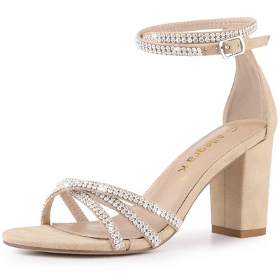 Allegra K Women's Rhinestones Crisscross Strap Strappy Chunky Heel Sandals