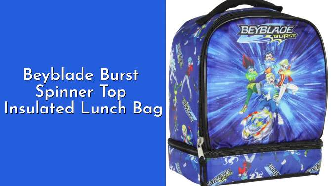 Beyblade Burst Spinner Top Anime Characters Insulated Dual Compartment Lunch Bag Blue, 2 of 10, play video