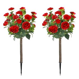 Sunnyglade 35.5" Set of 2 Artificial Camellia Tree, Faux Red Camellia Flowers Plant with Spike - 1 of 1